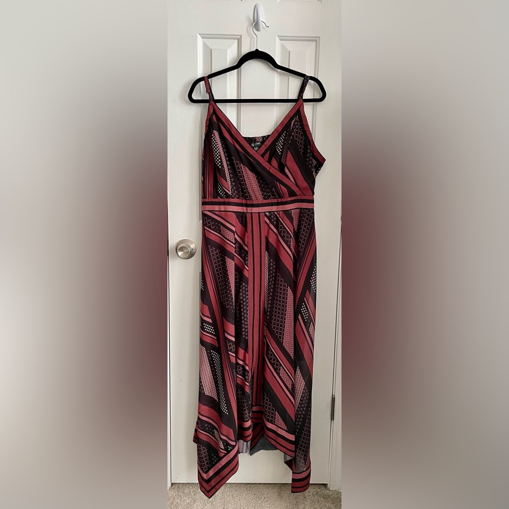 City Chic, size 22, Burgundy and Black dress, spagh straps